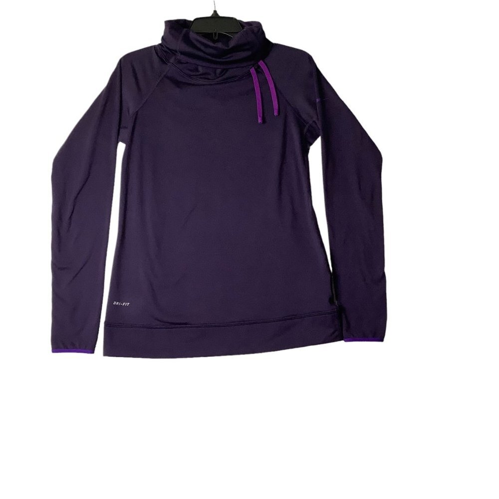 Nike Pro Women Sz M Purple Scoop Neck Dri-Fit Hyperwarm Side Tie Pull Over Top